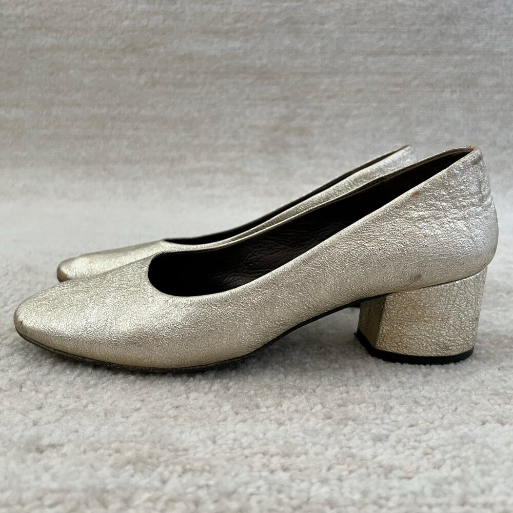 COCLICO Gold Chunky Heels Shoes 36